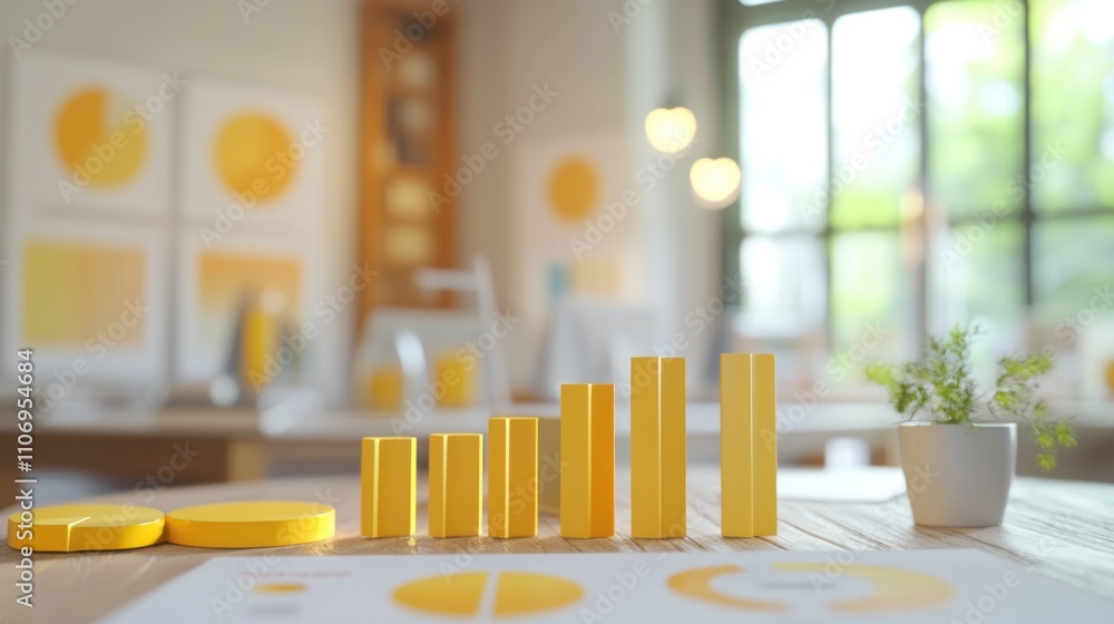 Aufkleber a workspace featuring yellow geometric shapes, suggesting data visualization or analysis.
