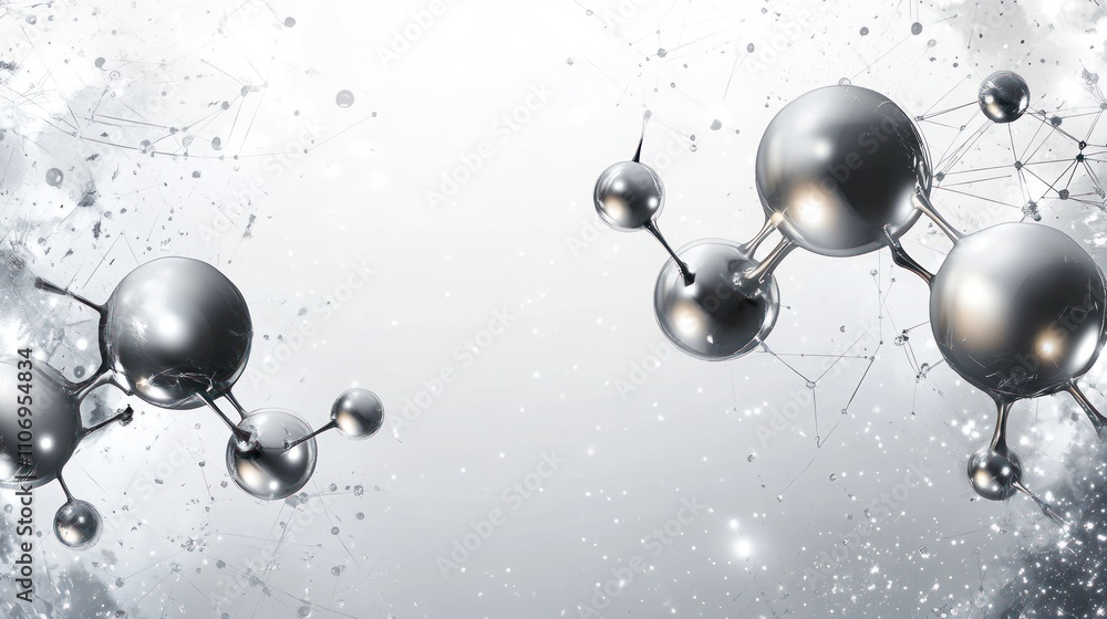 Poster Abstract representation of molecular structures and connections in a scientific context.