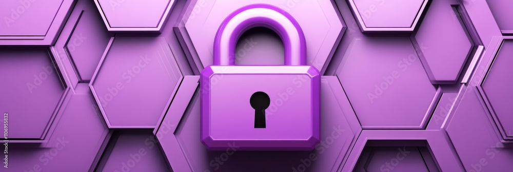 Aufkleber a purple padlock on a hexagonal background, symbolizing security and protection.