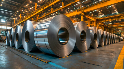 Industrial Steel Coils in a Factory, Metal Production in a Modern Manufacturing Plant