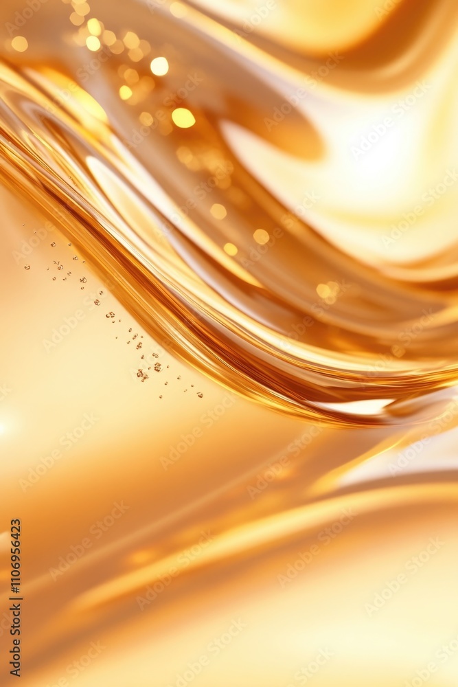 Poster gold colored wave with bubbles on it. the bubbles are small and scattered throughout the wave. scene