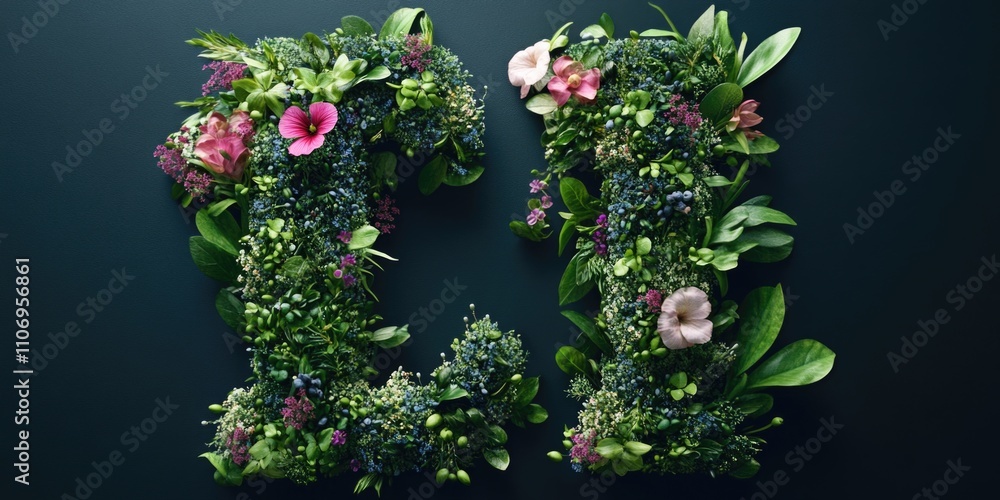 Poster the image is a creative and artistic representation of the number 22 using flowers and plants. the f