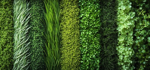 Obraz premium A variety of green plants arranged in stripes for decorative purposes.