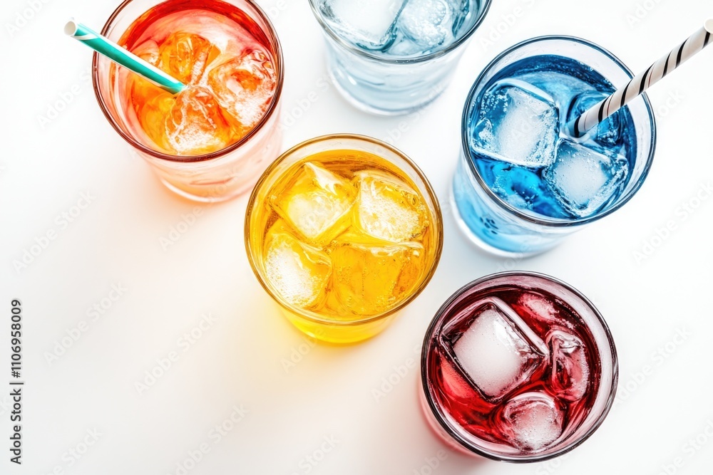 Aufkleber row of colorful drinks with straws in them. the drinks are in a row and are of different colors