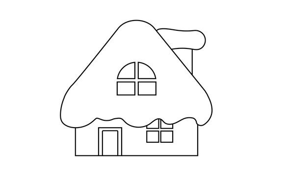 recommend clip art: 雪が積もった洋風の家のシンプルな線画イラスト