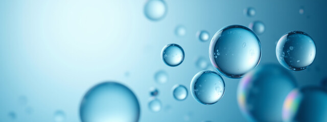 A close-up photograph of water droplets on a surface, capturing the clarity and beauty of water in a serene blue setting, emphasizing freshness and purity for graphic resources.