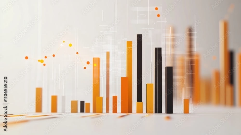 Aufkleber Abstract representation of data visualization with bars and lines in warm colors.