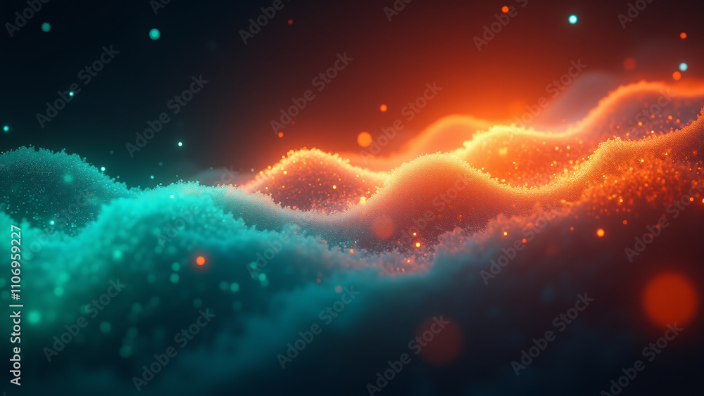 Poster an abstract representation of colorful waves of light with a cosmic feel, blending vibrant colors ag
