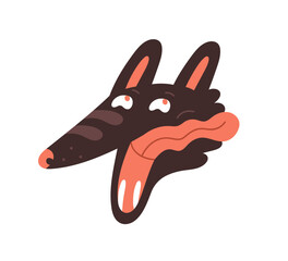 Funny wolf character with tongue out and open mouth. Joyful happy excited quirky animal avatar, playful snout expression. Emotional portrait. Flat vector illustration isolated on white background