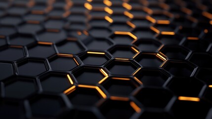 Obraz premium Close up of a black and orange hexagonal pattern. The pattern is made up of small squares that are connected to each other. The squares are arranged in a way that creates a sense of depth