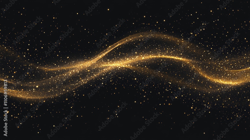 Poster long, curving line of gold sparkles in the dark. the line is almost as long as the image itself. the