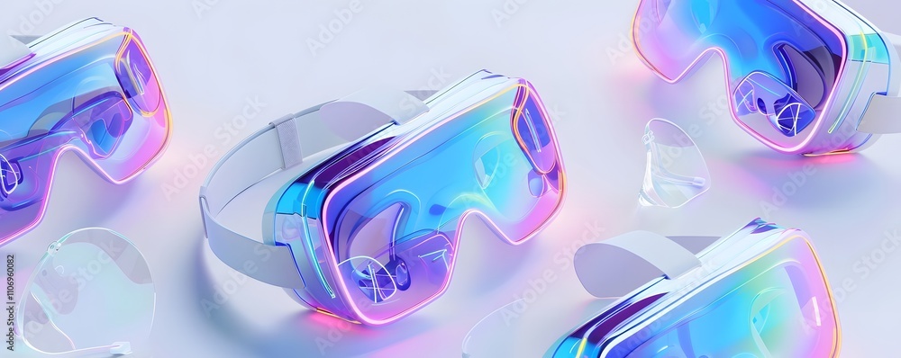 Poster futuristic virtual reality goggles displayed in a modern setting