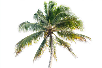 Selective focus tall coconut tree at the beach isolated on white background, Tropical tree at the beach, Palm tree at the island on white.