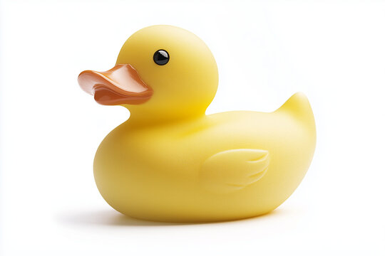 Selective focus yellow rubber deck isolated on white background, Floating inflatable yellow duck on white.