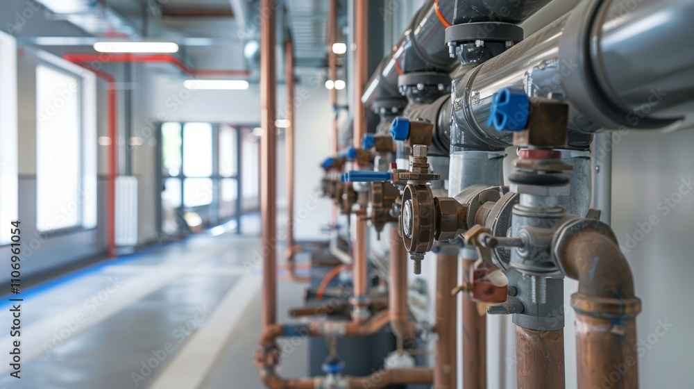 Aufkleber plumbers installing advanced plumbing systems in a secondary school complete with watersaving fixtur