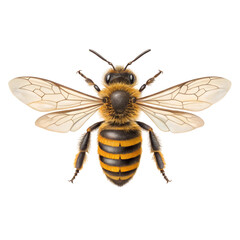 top view, Bee is spreading its wings and flying isolated on a transparent backgroundd