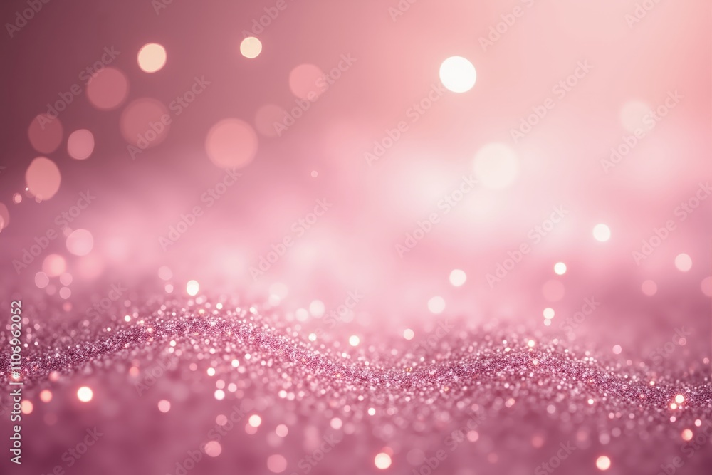 Poster soft pink glitter bokeh background with shimmering sparkles and glowing light.