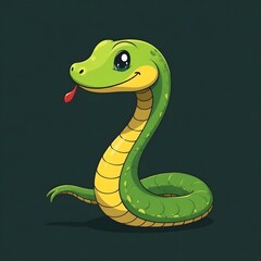 Fototapeta premium Green and yellow cute snake on dark background