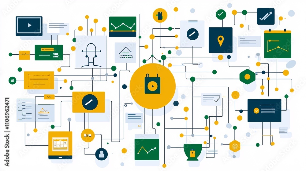 Poster A flowchart showcasing automated business processes powered by SaaS platforms Stock Photo with side copy space