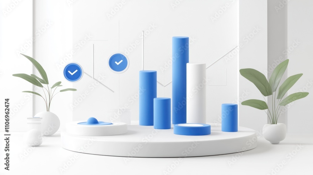 Aufkleber 3D graph representation with blue and white elements in a minimalistic setting.