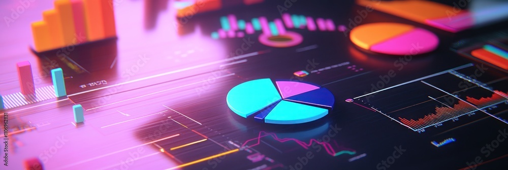 Poster A vibrant data visualization with graphs and charts for analytical insights.