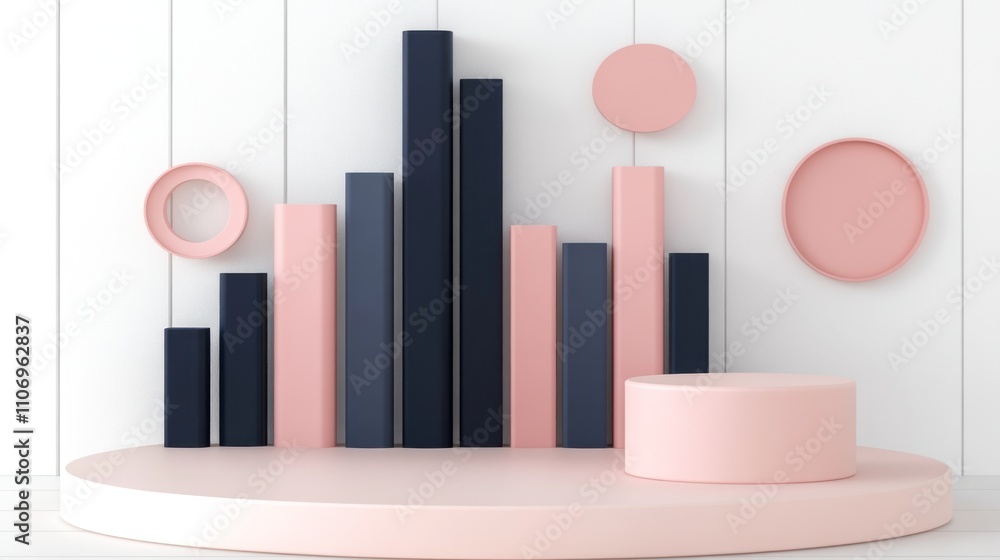 Aufkleber A minimalist display featuring geometric shapes and bars in soft colors, ideal for presentations.
