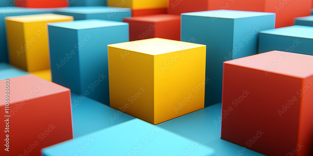 Poster abstract colorful cubes, geometric shapes in vibrant hues create a dynamic composition