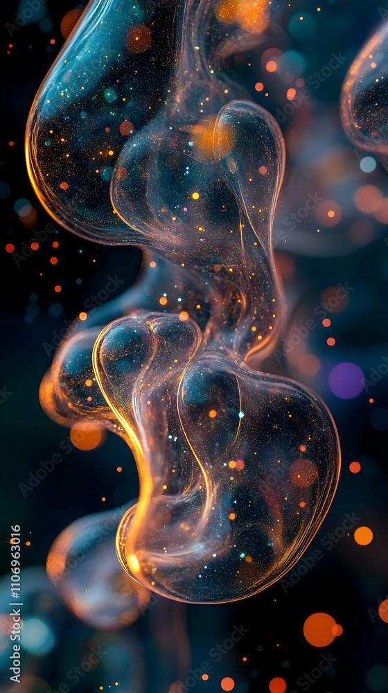 Poster abstract sparkling fluid, glimmering, swirling forms of light and color create a mesmerizing, ethere