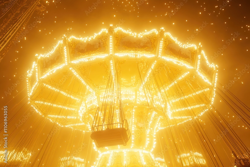 Aufkleber a brightly lit carousel with swinging seats, creating a festive atmosphere.