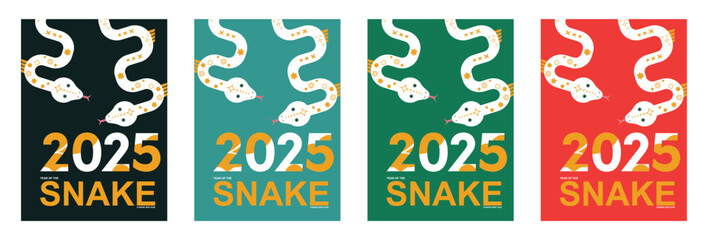 Set of 2025 Chinese new year, year of the snake banner, poster, background templates design with geometric flat modern snakes . vector illustration. EPS 10