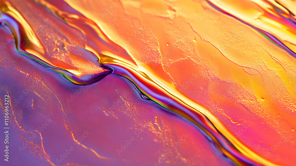 Poster abstract fluid art, vibrant hues flowing dynamically across a textured surface, creating an iridesce