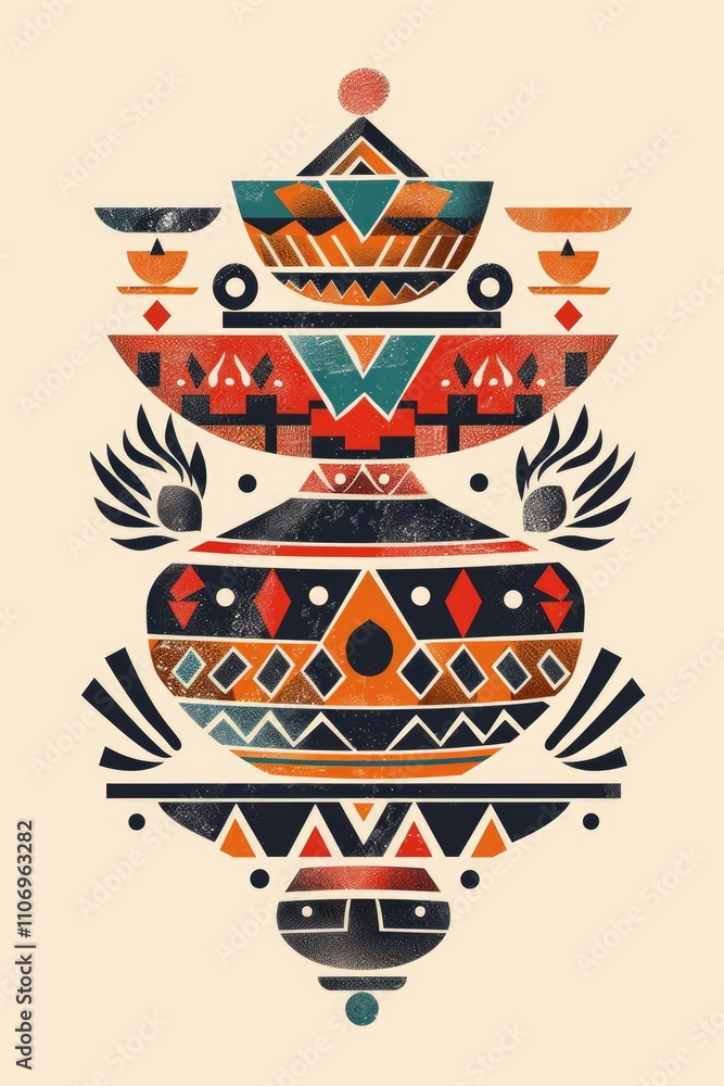 Poster colorful vase with a patterned base. the vase is made of clay and has a unique design