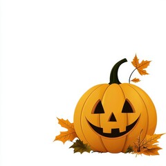 Naklejka premium Whimsical Halloween Pumpkin with Leafy Accents Perfect for Seasonal Celebrations, Fall Festivities, and Spooky Decorations in a Vibrant Autumn Setting