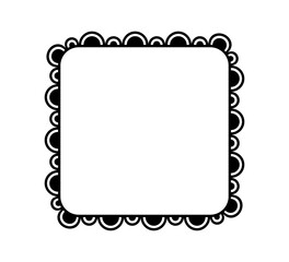 Scalloped edge square frame. Simple rectangle scalloped border. Fabric lace pattern frame. Repeat cute vintage frill ornament. Texture ribbon. Vector illustration isolated on white background.