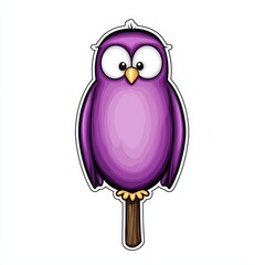 Cute cartoon purple owl character on a branch with big eyes and a friendly expression, perfect for children's illustrations or playful designs that charmingly blend fun and imagination.