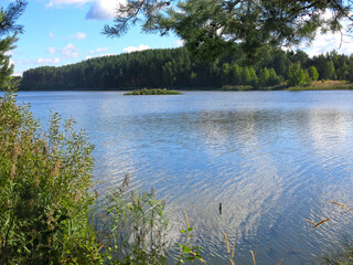 quiet forest lake in the Lopatinsky quarries near the village of Phosphorite