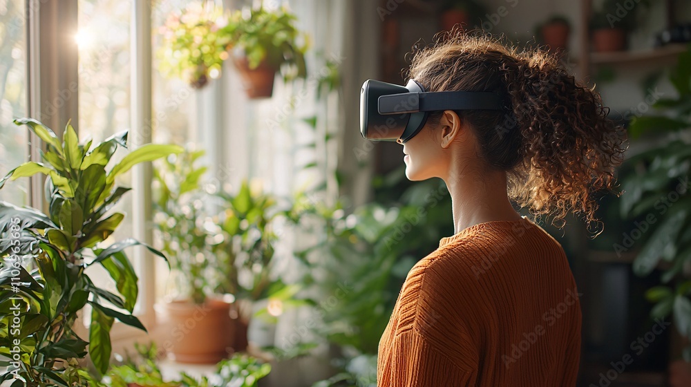 Poster A virtual reality training environment designed for employee skill enhancement in a corporate setting Stock Photo with side copy space