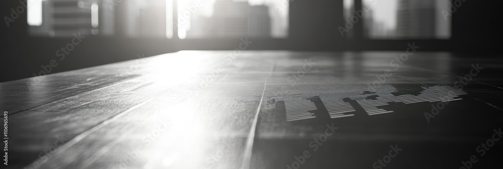 Aufkleber A close-up view of a table with a map design, illuminated by soft light.