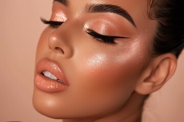 Naklejka premium Stunning Close-Up of Woman's Makeup with Shimmering Highlights