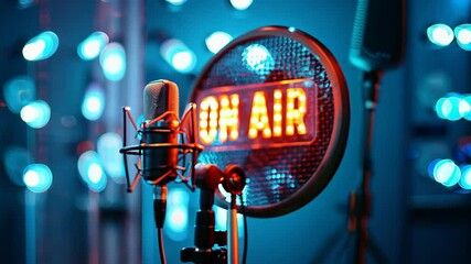 Dynamic broadcast: powerful visualization with bold On Air text, seamlessly integrated into live theme, ideal for podcast bloggers, content creators, bringing energy, focus to each moment shared.