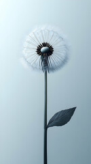 Serene Dandelion Seed Head,  A Botanical Illustration of Nature's Ephemeral Beauty, Capturing the Delicate Seeds in a Soft, Dreamy Light