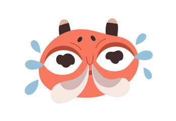 Fototapeta premium Crying character with tearful eyes and snot. Quirky humorous avatar with tears. Sad comic face portrait, emotional user profile, weeping, sobbing. Flat vector illustration isolated on white background