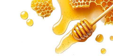 Set honey spill, sweet honey spill drip isolated on transparent	

