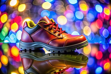 Fototapeta premium High-Quality Safety Shoes with Bokeh Effect on a Transparent Background for Construction and Industrial Use, Ideal for Showcasing Footwear Features and Benefits