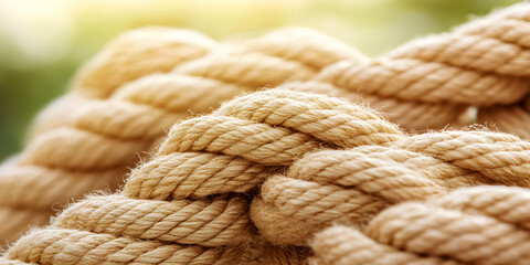 Fototapeta premium Beige Rope Texture, Close-Up of Intertwined Natural Fiber, Showing a Detailed and Textured Surface