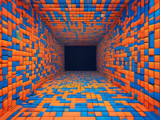 Abstract 3D Rendering of Pixelated Matrix Transforming