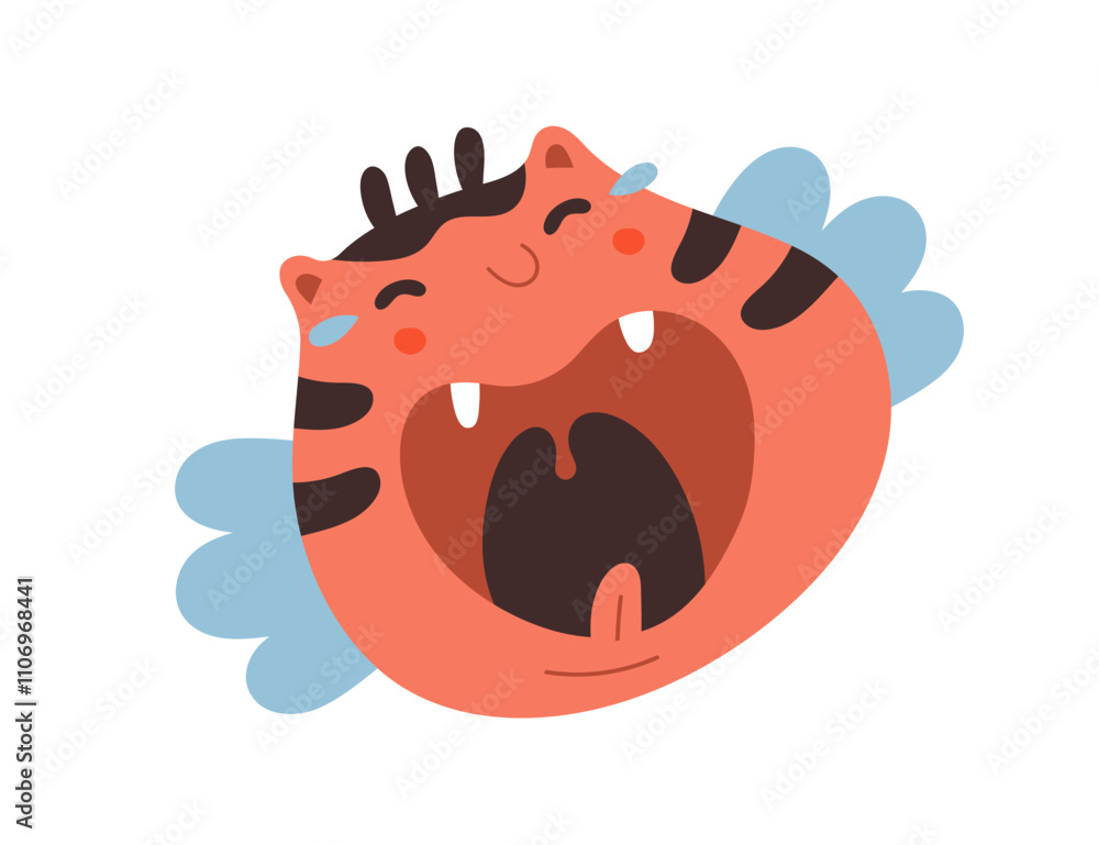 Poster laughing cat character with open mouth, joyful expression. funny cute feline avatar, quirky whimsica