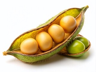 High-Resolution Documentary Photography of Isolated Soybean on White Background Showcasing Natural Texture, Color Variations, and Nutritional Value for Agricultural and Food Industry Use