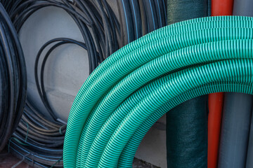 HDPE pipe for water supply. PE pipe plant, Industrial PE pipes. Polyethylene pipes for plumbing.
