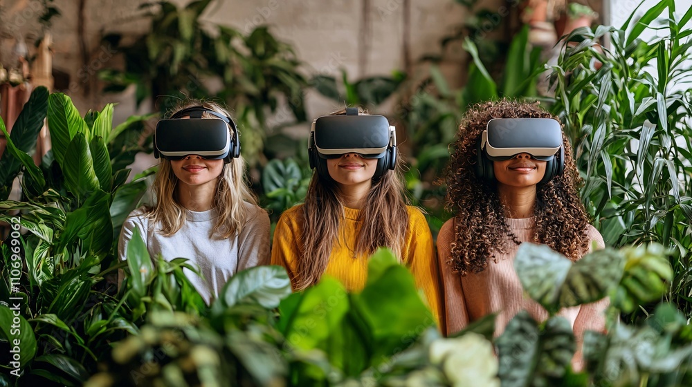 Aufkleber A collaborative workspace integrating VR for brainstorming and innovative problem-solving Stock Photo with side copy space